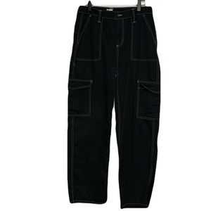 HT Denim Black and Green Contrast Stitch Hi-Rise Carpenter Pants 11 Cargo Pocket
